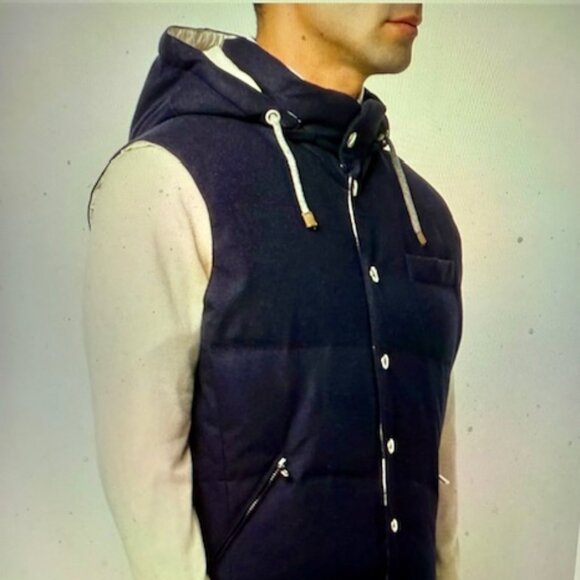 BRUNELLO CUCINELLI LUX Down Padded Vest, Navy,Linen Silk Wool,Hood, M, RT$3200 - Picture 4 of 15